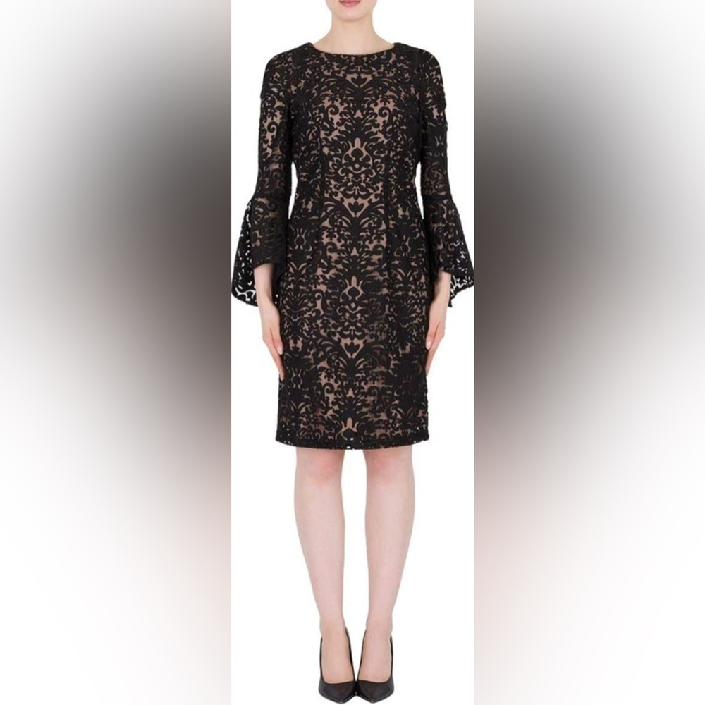 NWOT Joseph Ribkoff Black Lace with Nude lining Balloon Sleeves Sz 12! - Picture 1 of 11